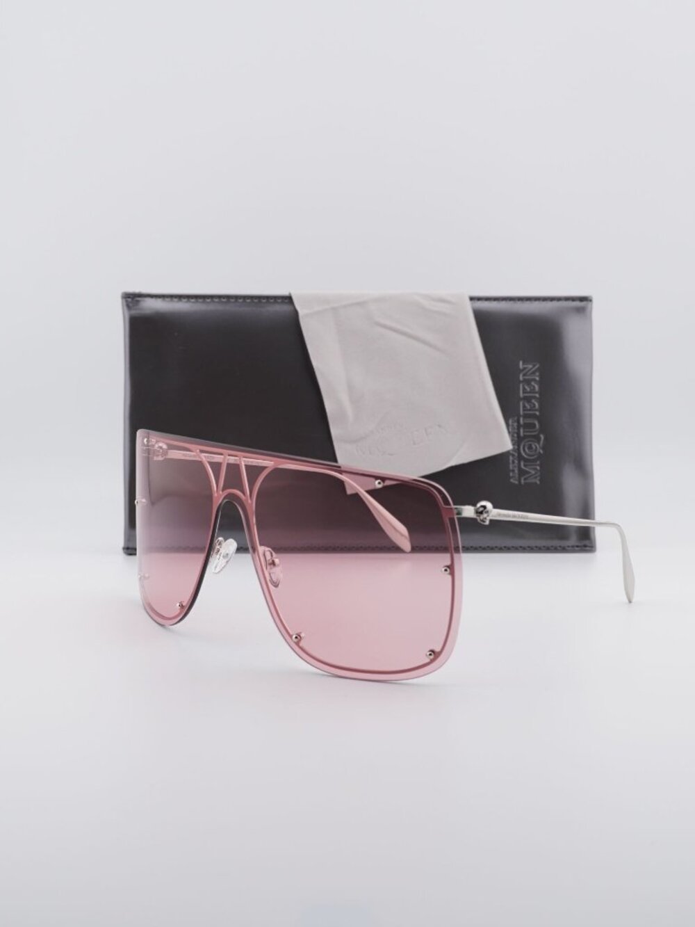 Alexander McQueen AM0313S 003 Shield Sunglasses - Silver / Pink